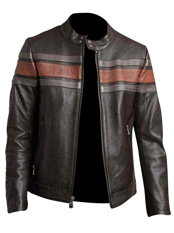 Dale Retro Striped Leather Brown Jacket - Shop Now - Zellberry
