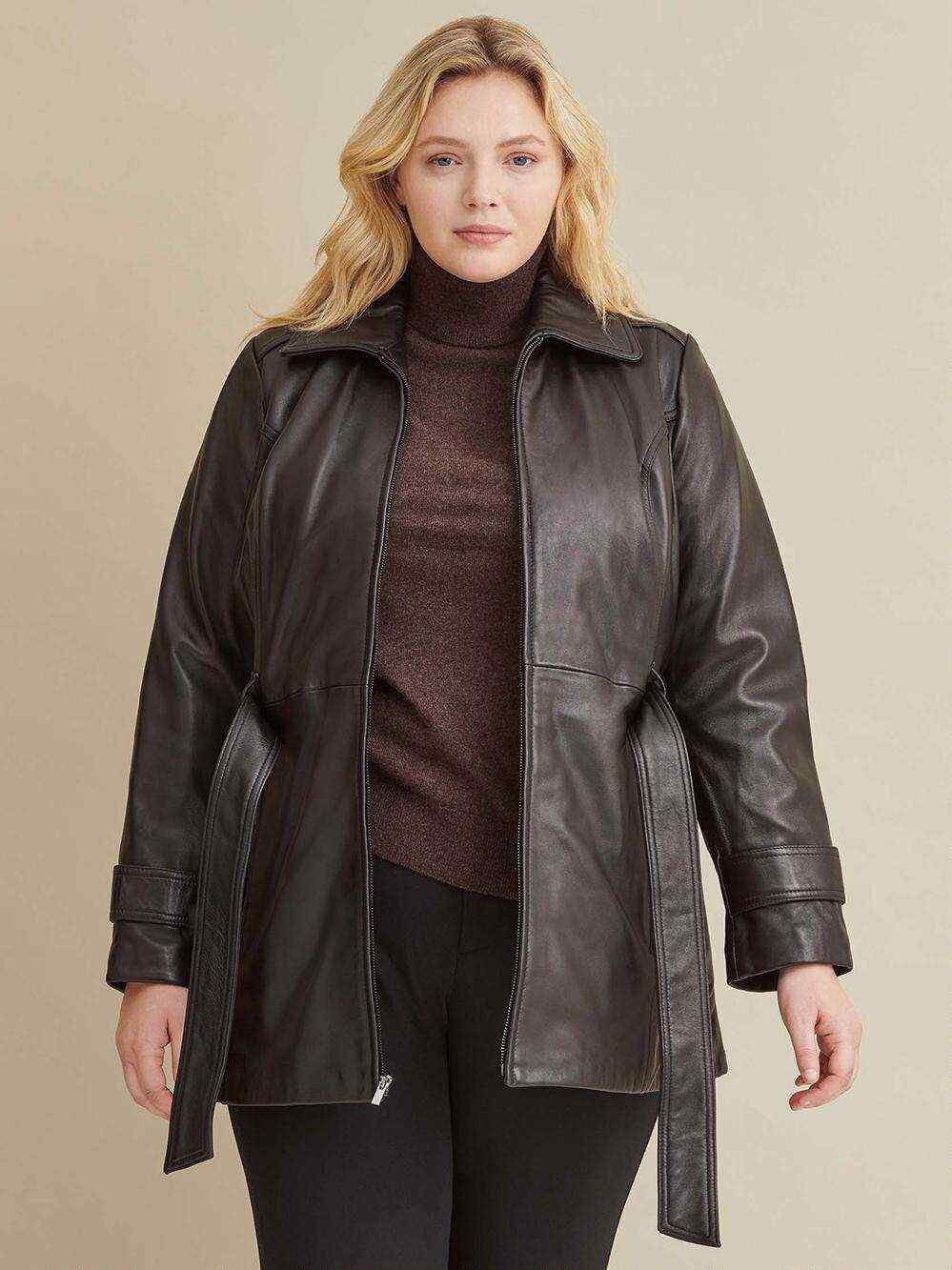 Plus Size Leather Belted Jacket | Shop Now - Zellberry