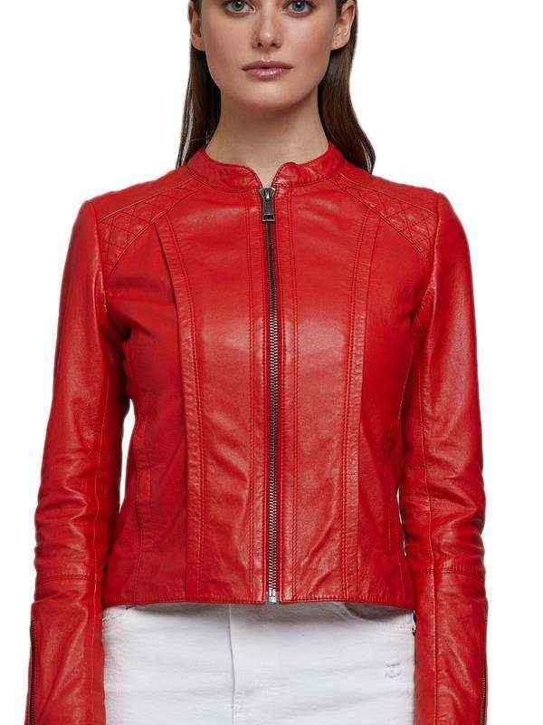 Biker Style Womens Red Leather Jacket - Shop Now _ Zellberry