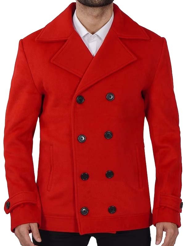 Double Breasted Wool Red Pea Coat Shop Now Zellberry   Double Breasted Wool Red Pea Coat 