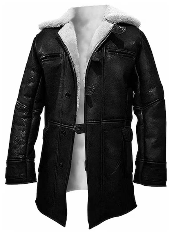 Mens Black Leather Shearling Trench Coat - Shop Now - Zellberry