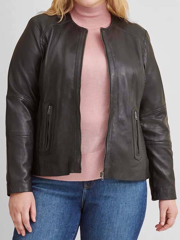 Plus Size Classic Black Leather Jacket - Free Shipping - Zellberry