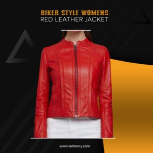 Biker Style Womens Red Leather Jacket