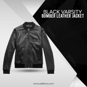 Black Varsity Bomber Leather Jacket