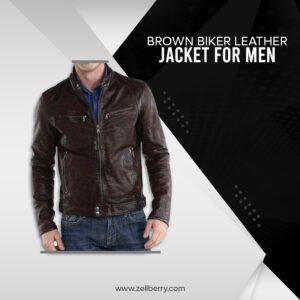 Brown Biker Leather Jacket For Men