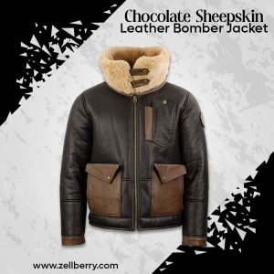 Chocolate Sheepskin Leather Bomber Jacket