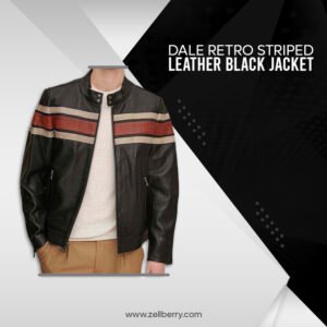 Dale Retro Striped Leather Black Jacket