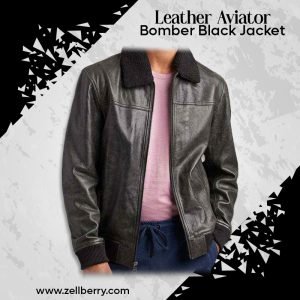 Leather Aviator Bomber Black Jacket