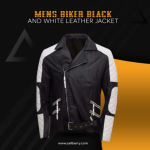 Mens Biker Black And White Leather Jacket