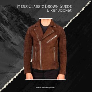 Mens Classic Brown Suede Biker Jacket