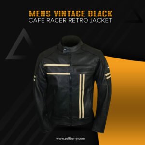 Men’s Vintage Black Cafe Racer Retro Jacket