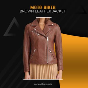 Moto Biker Brown Leather Jacket