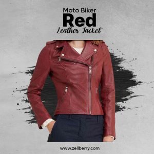 Moto Biker Red Leather Jacket