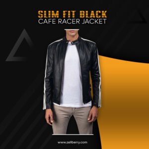 Slim Fit Black Cafe Racer Jacket