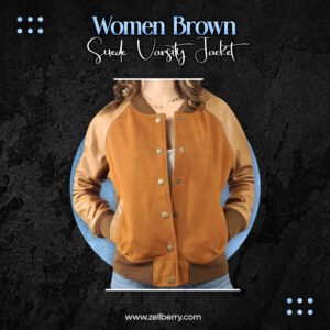 Women Brown Suede Varsity Jacket