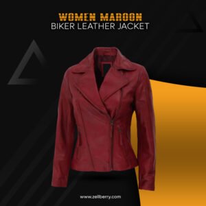 Women Maroon Biker Leather Jacket