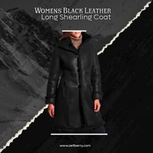 Womens Black Leather Long Shearling Coat