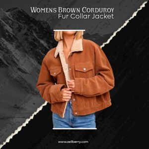 Womens Brown Corduroy Fur Collar Jacket