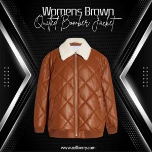 Womens Brown Quilted Bomber Jacket