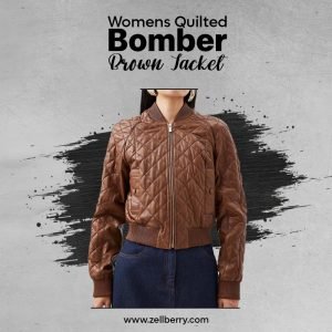 Womens Quilted Bomber Brown Jacket