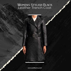 Womens Stylish Black Leather Trench Coat