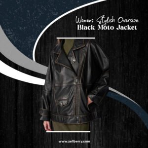 Womens Stylish Oversize Black Moto Jacket