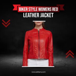 Biker Style Womens Red Leather Jacket