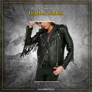 Black Biker Racer Leather Jacket