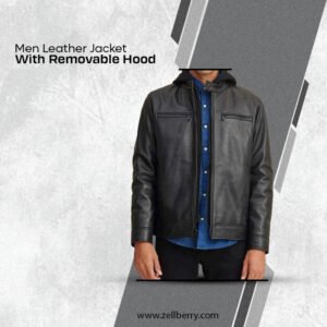 Men Leather Jacket with Removable Hood