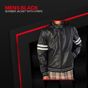 Mens Black Bomber Jacket With Stripe