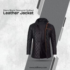 Mens Black Diamond Quilted Leather Jacket