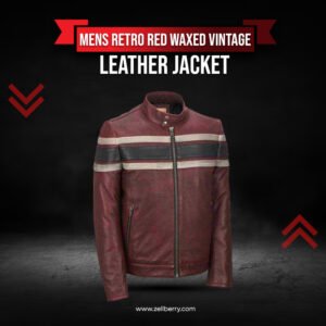 Mens Retro Red Waxed Vintage Leather Jacket