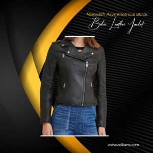 Meredith Asymmetrical Black Biker Leather Jacket