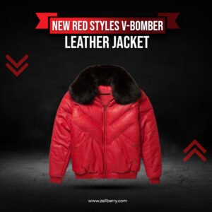 New Red Styles V-Bomber Leather Jacket