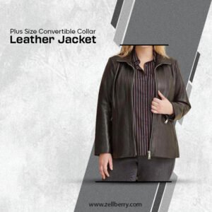 Plus Size Convertible Collar Leather Jacket