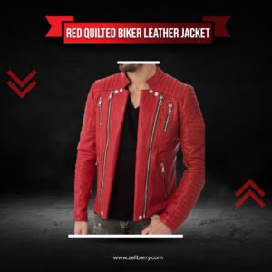 Red Quilted Biker Leather Jacket