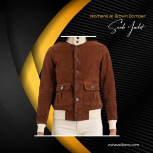 Womens A1 Brown Bomber Suede Jacket