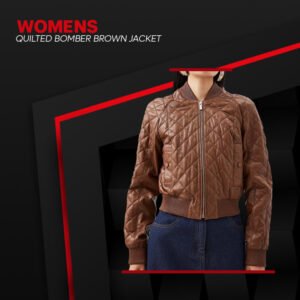 Womens Quilted Bomber Brown Jacket