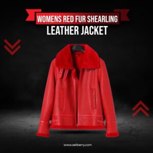 Womens Red Fur Shearling Leather Jacket