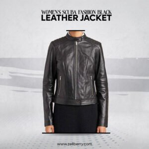 Women’s Scuba Fashion Black Leather Jacket