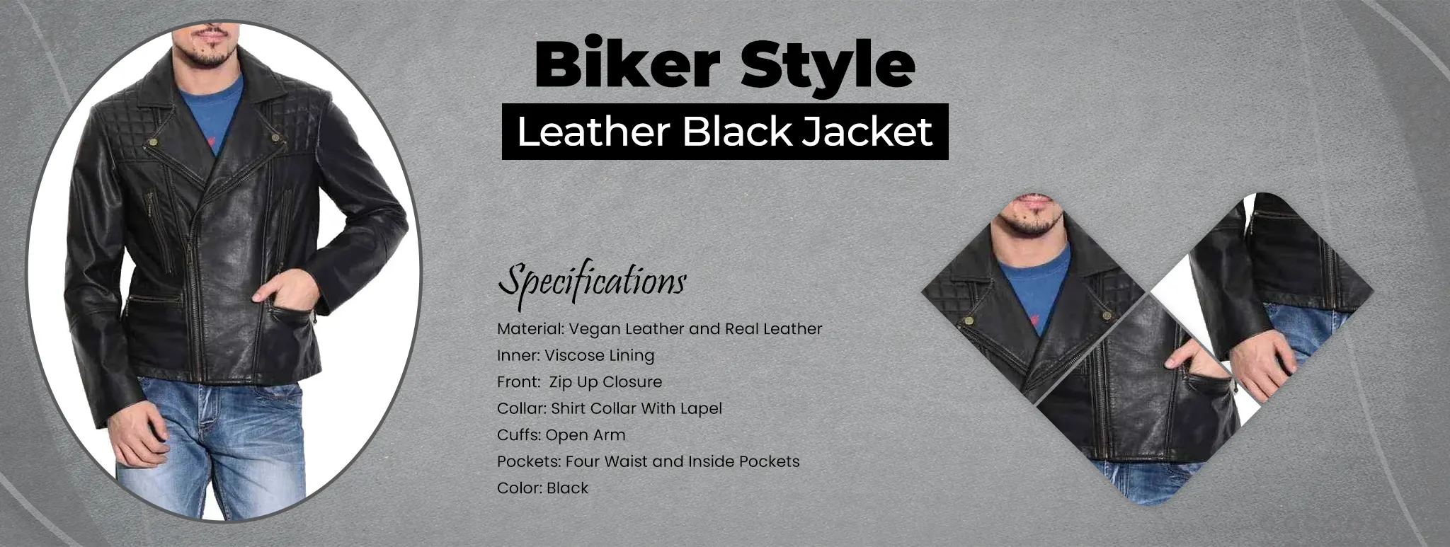 Biker Style Leather Black Jacket