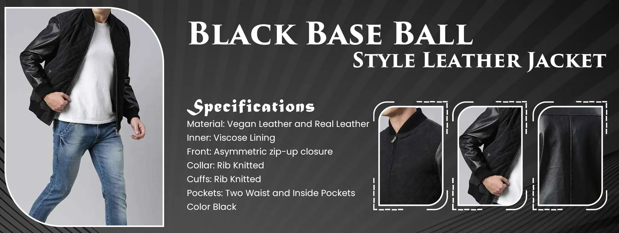 Black Base Ball Style Leather Jacket