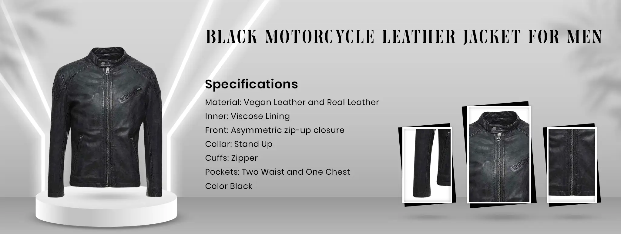 Black Motorcycle Leather Jacket For Men