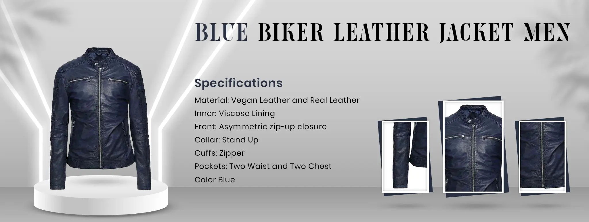 Blue Biker Leather Jacket Men