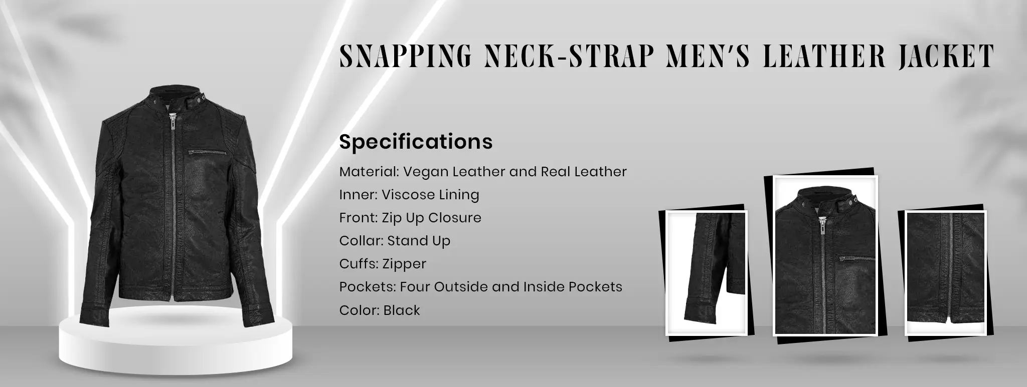 Snapping Neck-Strap Men’s Leather Jacket