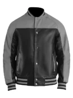 Black And Grey Leather Varsity Jacket