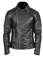 Black Leather Biker Jacket - Armand