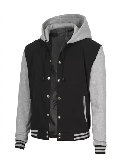 Black and Grey Varsity Jacket with Hood 2