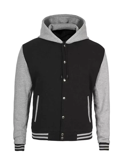 Black and Grey Varsity Jacket with Hood