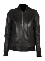 Bliss Black Leather Bomber Jacket front